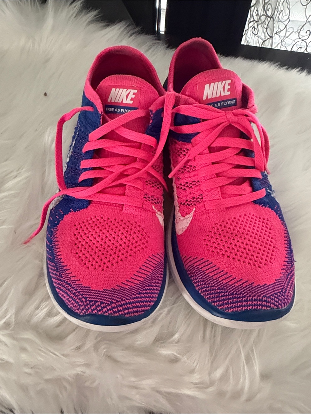 Nike Pink and Blue Flyknit Running Sneakers